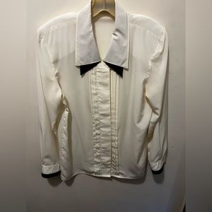Vintage Louis Feraud ivory and black button‎ down blouse sz 4